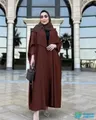 Used long brown women's abaya size XXL with hijab and small handbag.
