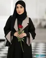 Used long brown women's abaya size XXL with hijab and small handbag.