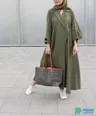 Used long brown women's abaya size XXL with hijab and small handbag.